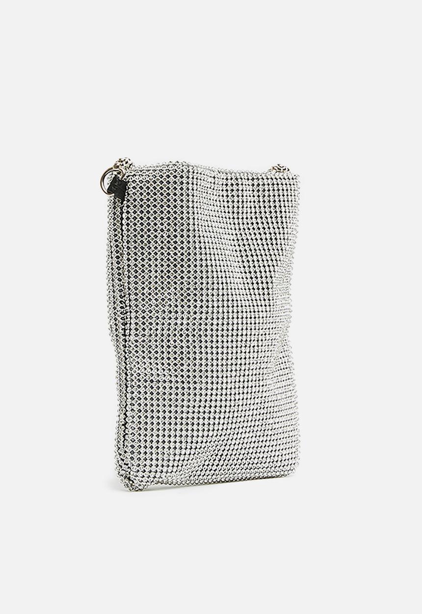 Missguided - Diamante glitter chainmail cross body bag - silver 