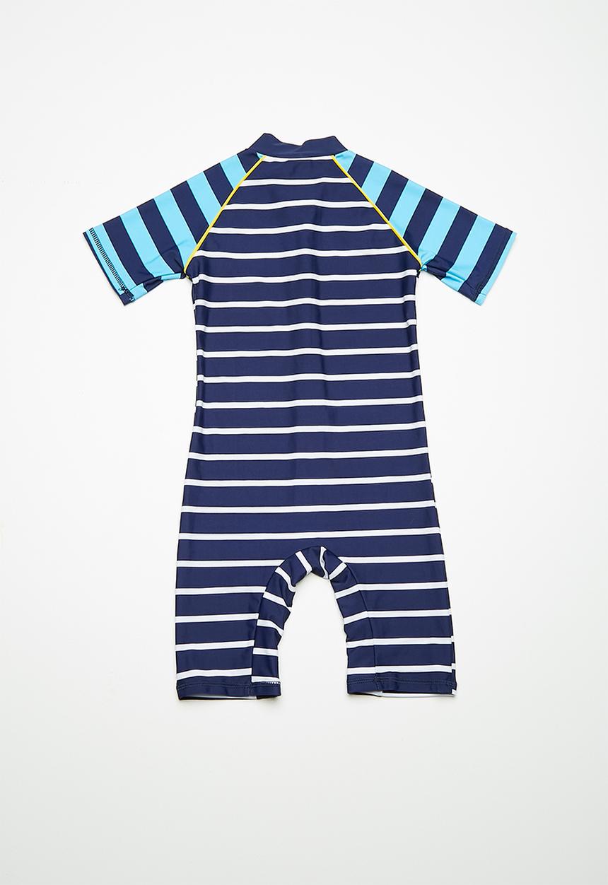 MINOTI - Kids boys blue stripe rash all in one - blue 