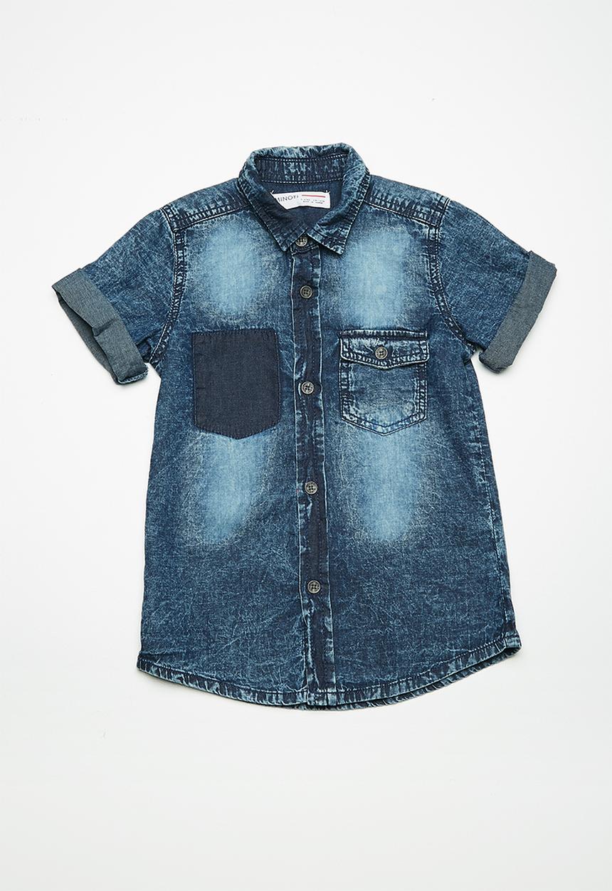MINOTI - Kids boys washed denim short sleeve shirt - blue 
