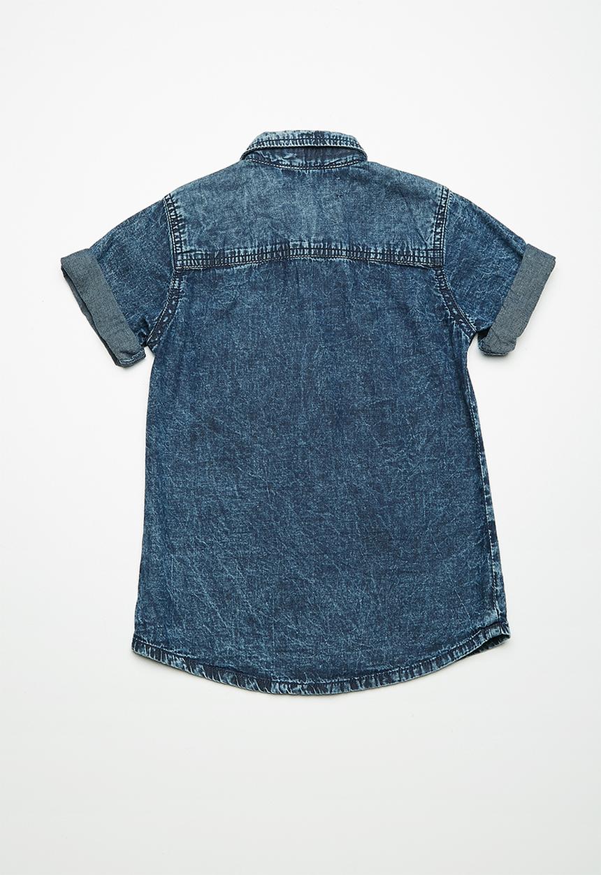 MINOTI - Kids boys washed denim short sleeve shirt - blue 