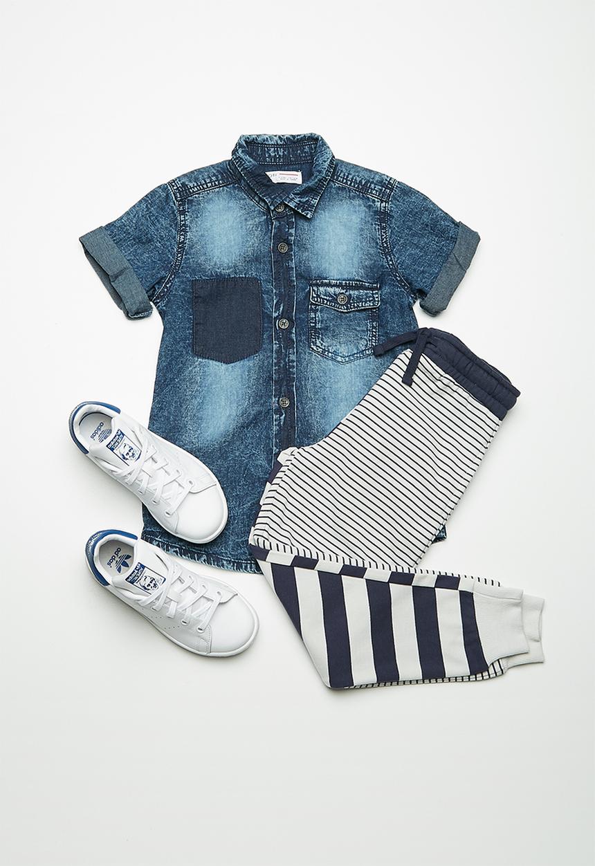 MINOTI - Kids boys washed denim short sleeve shirt - blue 