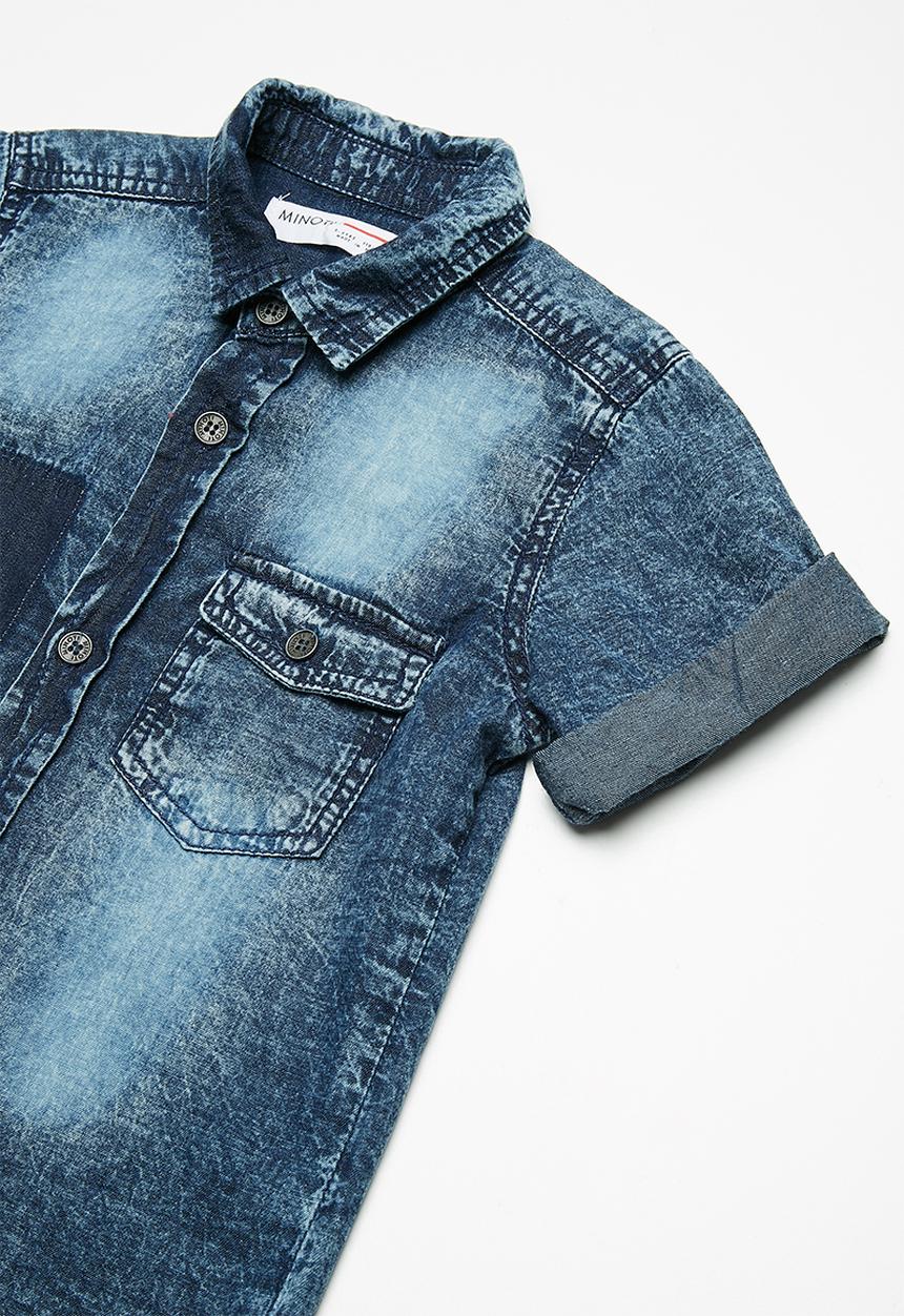 MINOTI - Kids boys washed denim short sleeve shirt - blue 