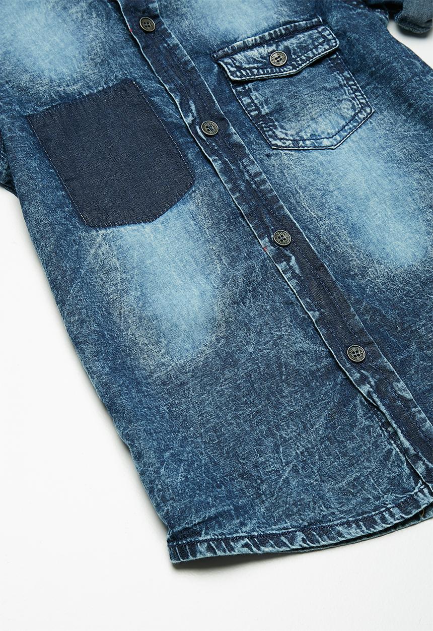 MINOTI - Kids boys washed denim short sleeve shirt - blue 