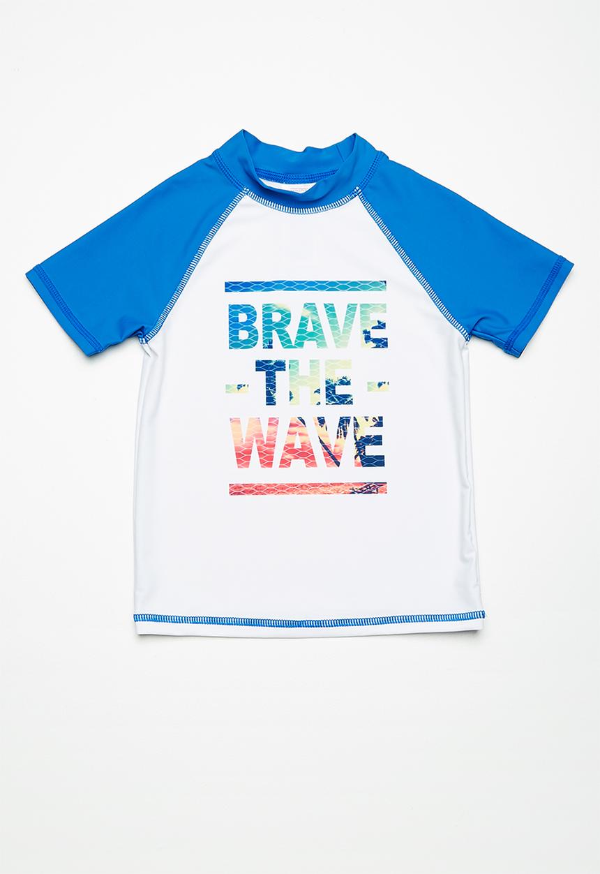 MINOTI - Kids boys brave the wave rash guard T-shirt - white 