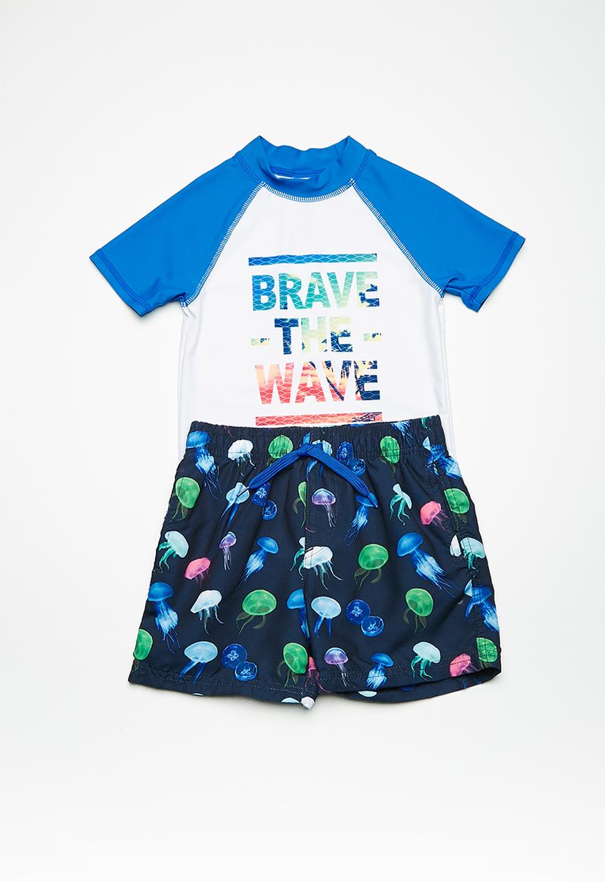 MINOTI - Kids boys brave the wave rash guard T-shirt - white 