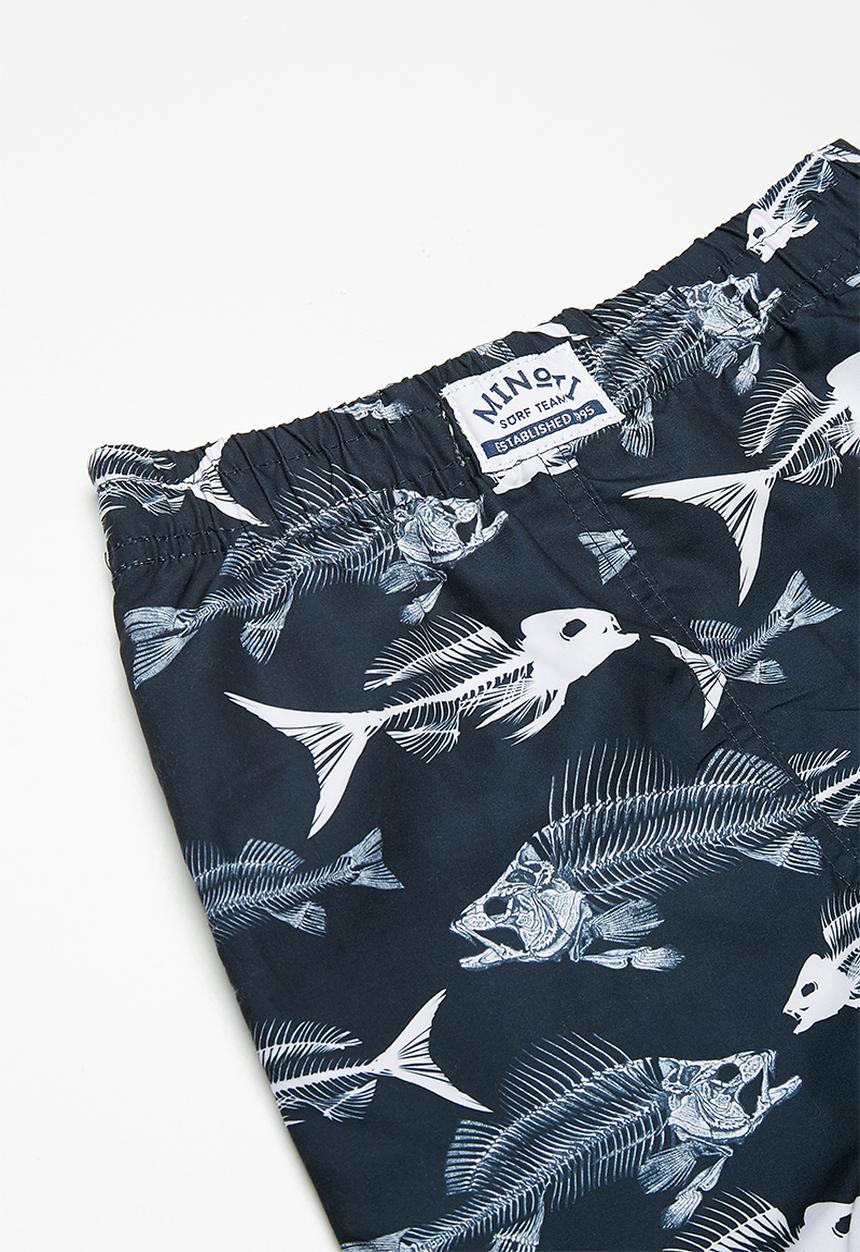MINOTI - Kids boys AOP fish swim shorts - navy & white