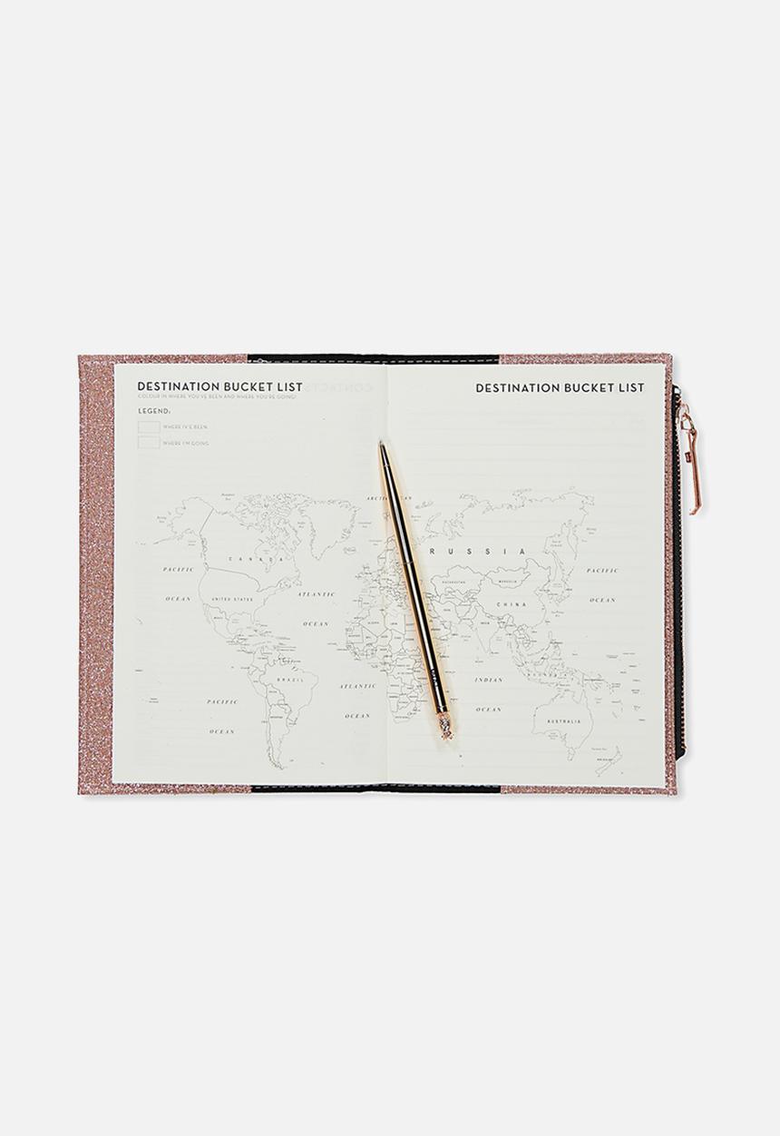 Typo - Travel zip journal - rose gold glitter