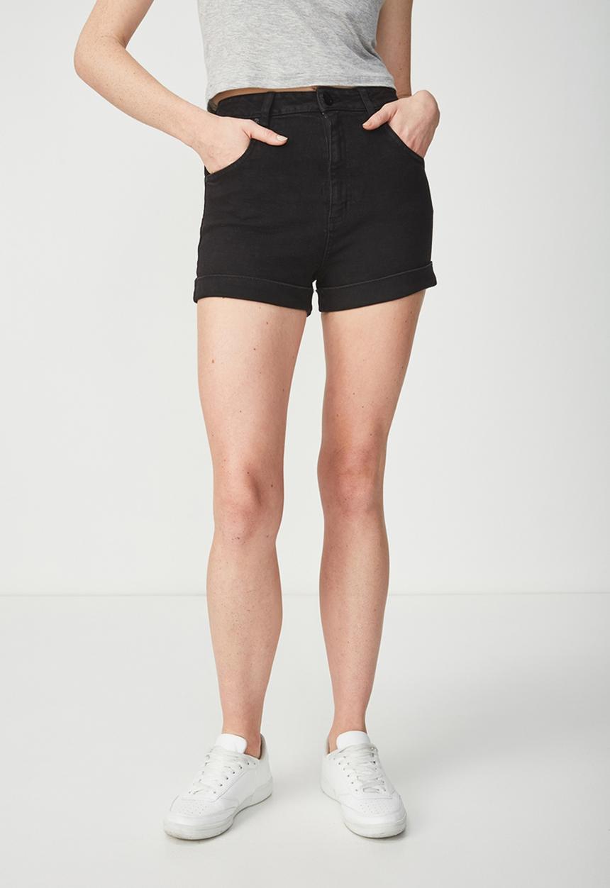 Cotton On - High classic stretch denim shorts - black