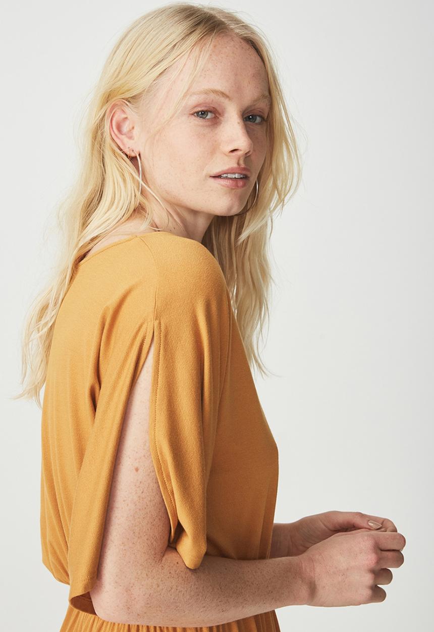 Cotton On - Reina V-neck fit flare dress - yellow
