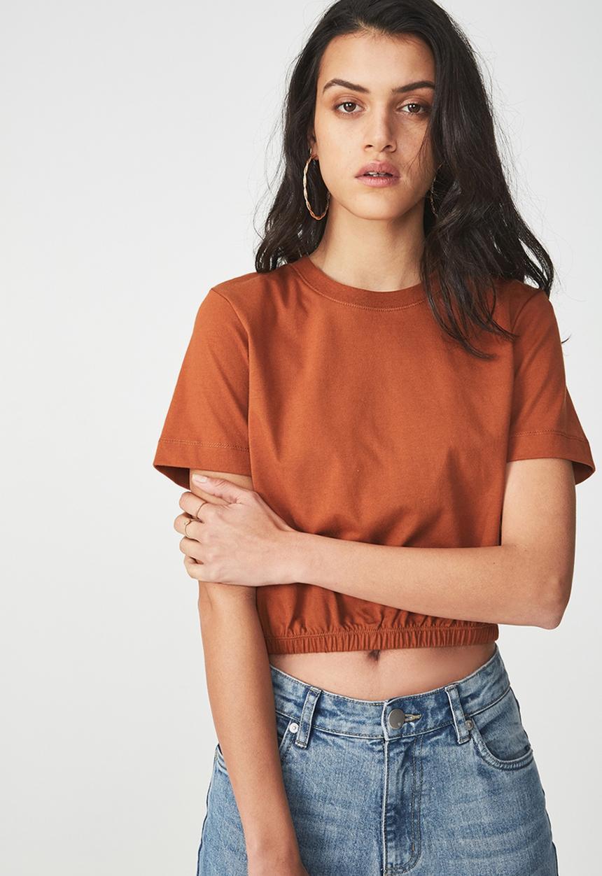 Cotton On - Ivy short sleeve waisted top - tan