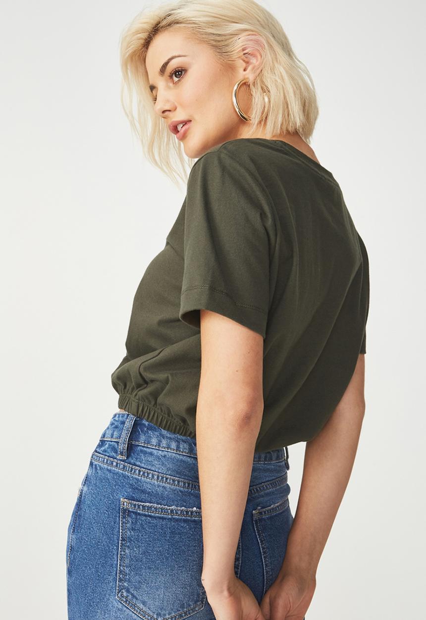Cotton On - Ivy short sleeve waisted top - green