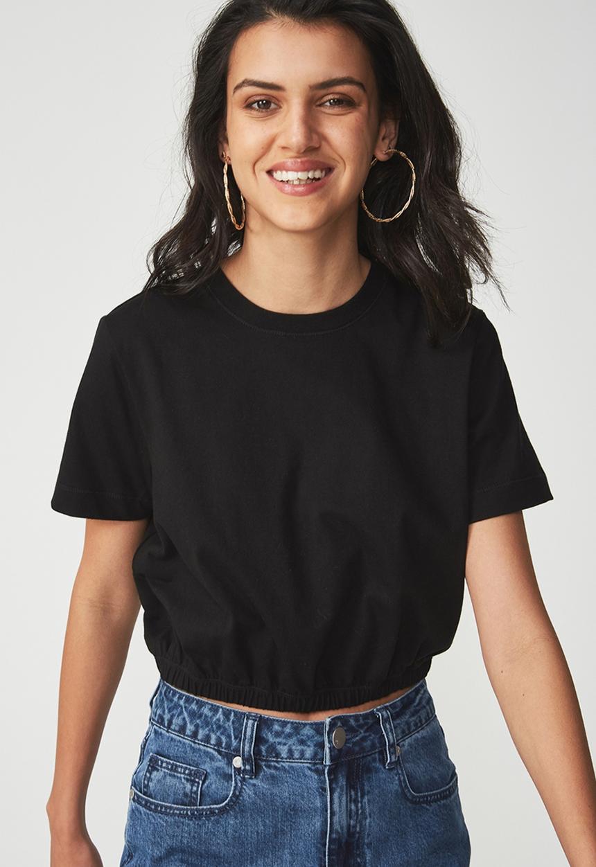 Cotton On - Ivy short sleeve waisted top - black