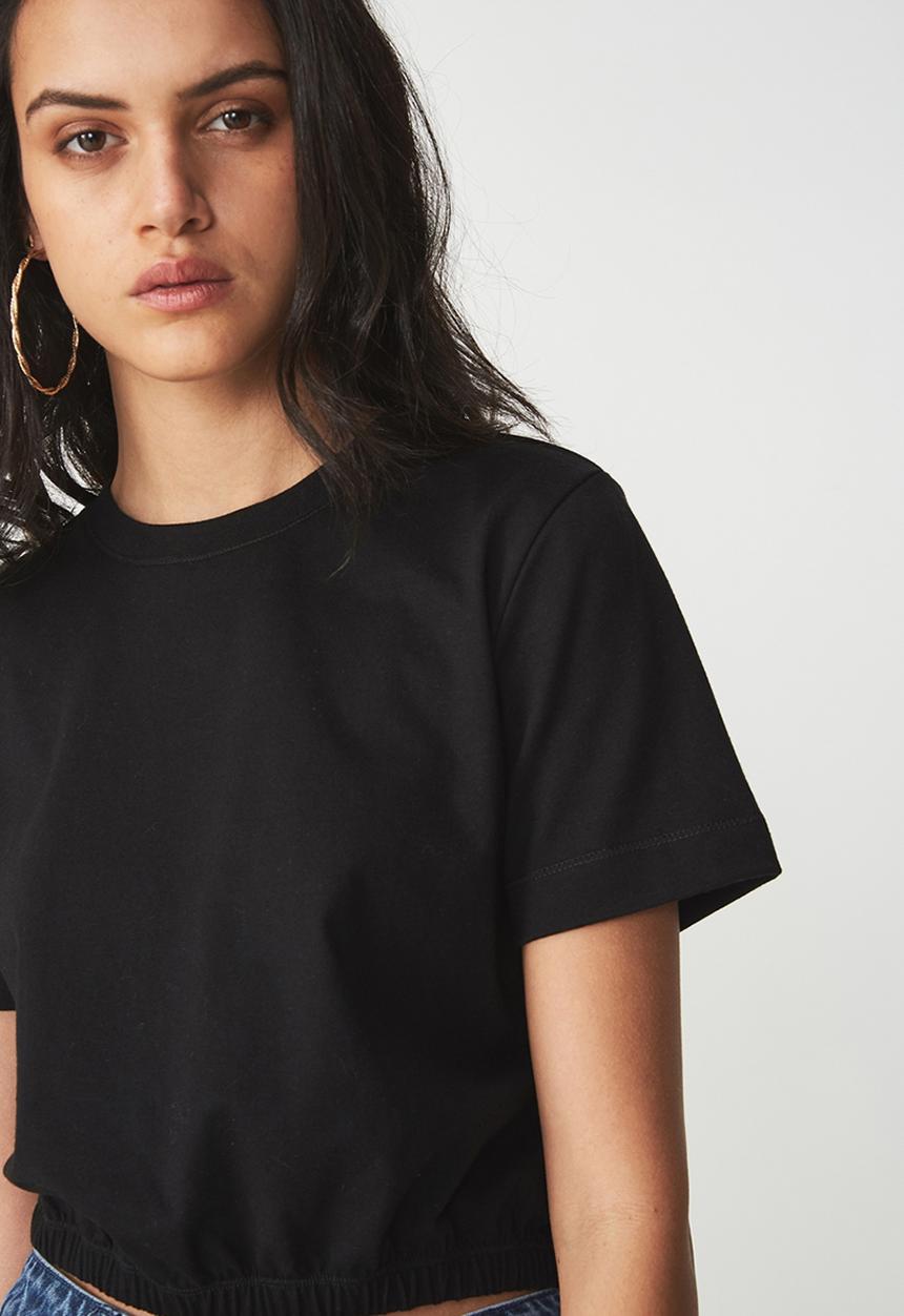 Cotton On - Ivy short sleeve waisted top - black