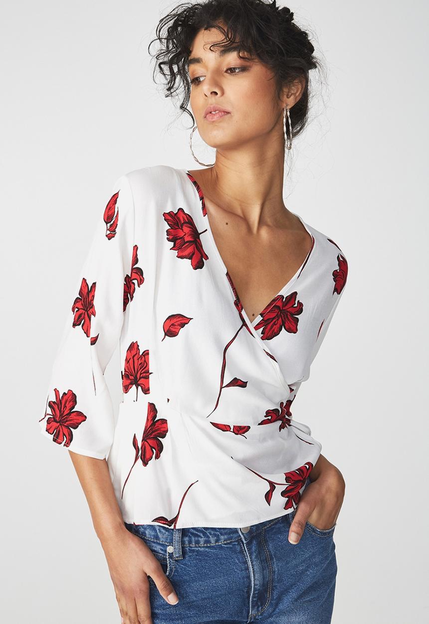 Cotton On - Peplum wrap blouse - red 