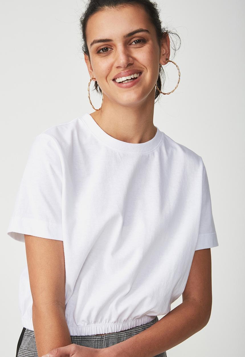 Cotton On - Ivy short sleeve waisted top - white