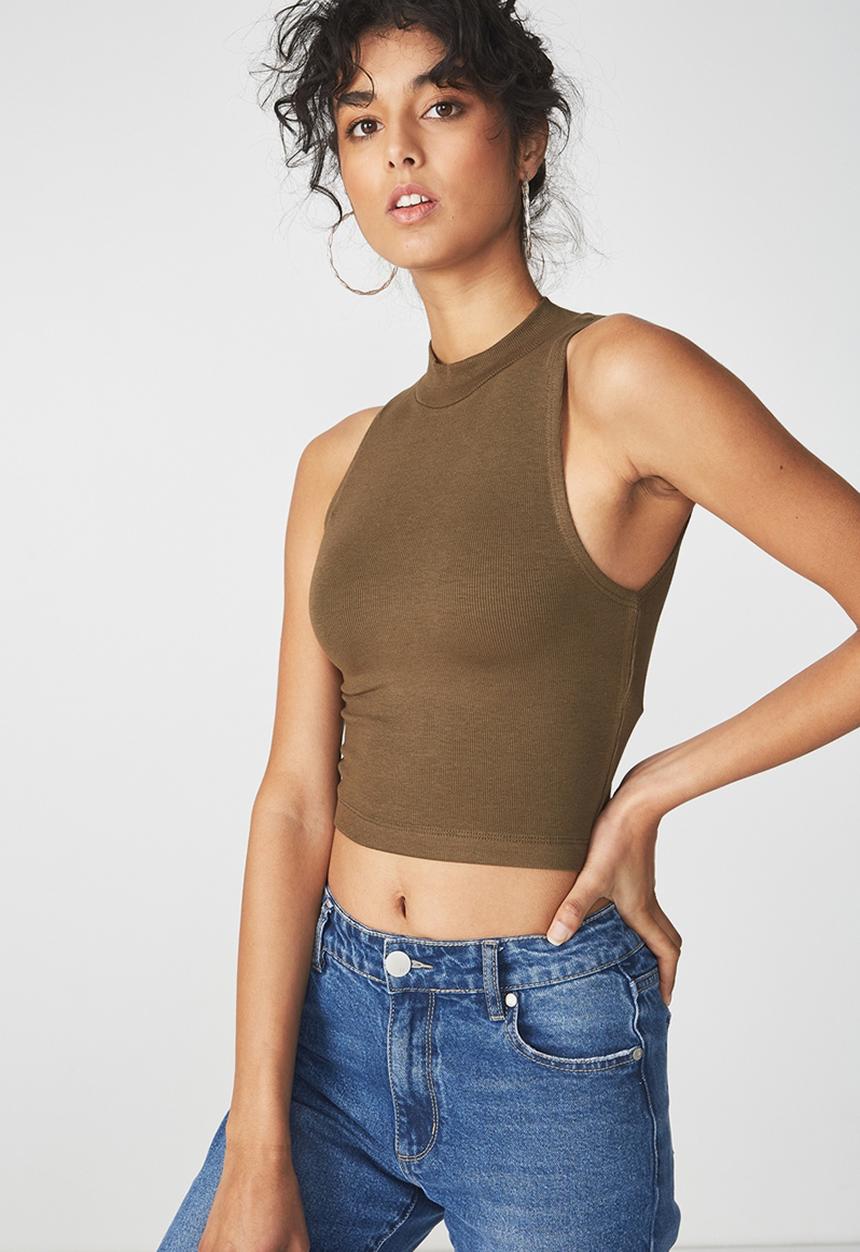 Cotton On - Sleeveless mock neck tank - brown
