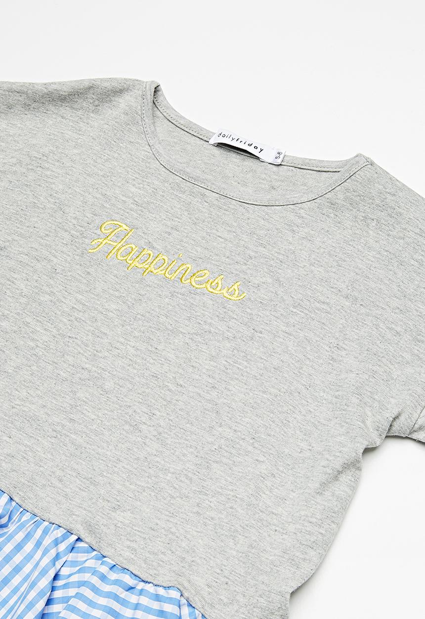 dailyfriday - Peplum tee - light grey melange with check