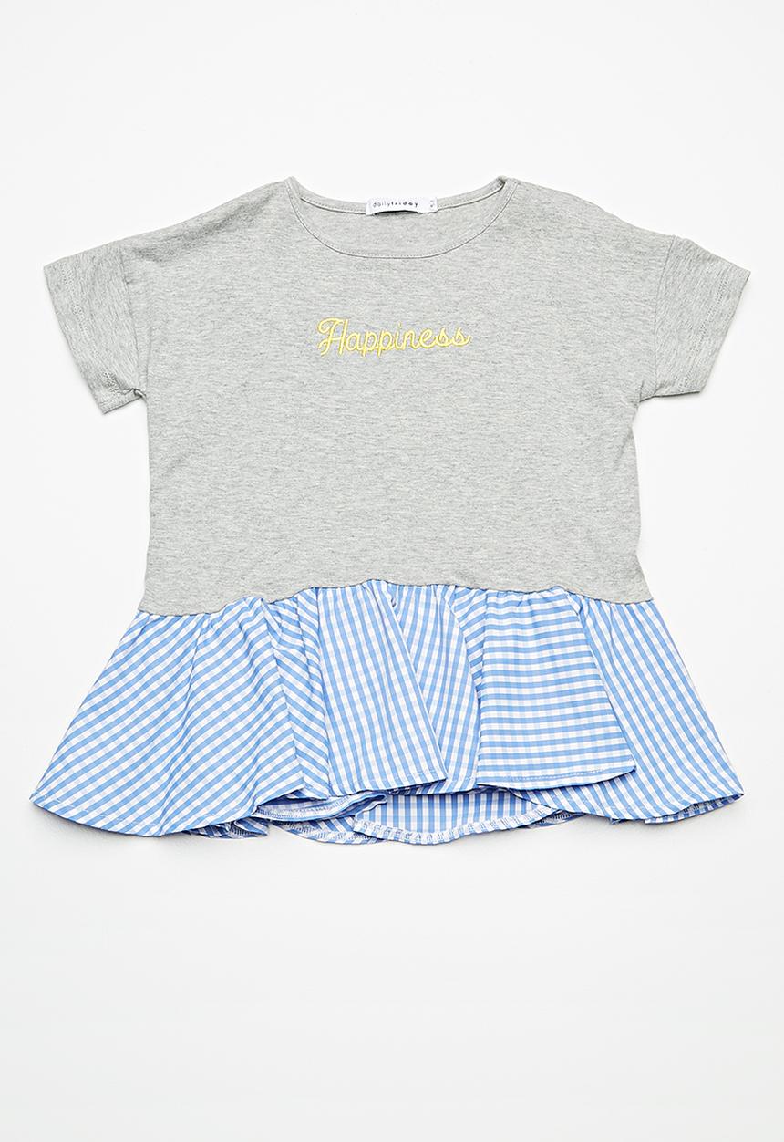 dailyfriday - Peplum tee - light grey melange with check