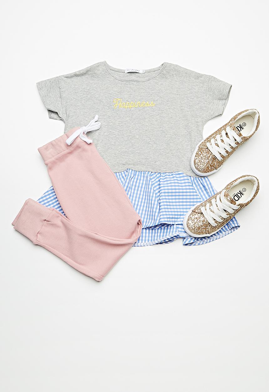 dailyfriday - Peplum tee - light grey melange with check