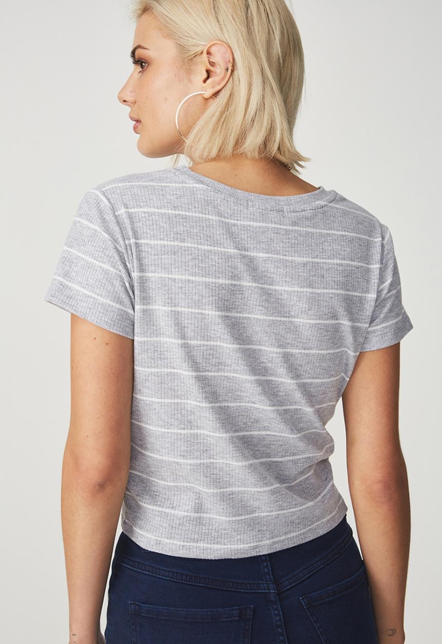 Cotton On - The baby rib short sleeve tee - grey & white