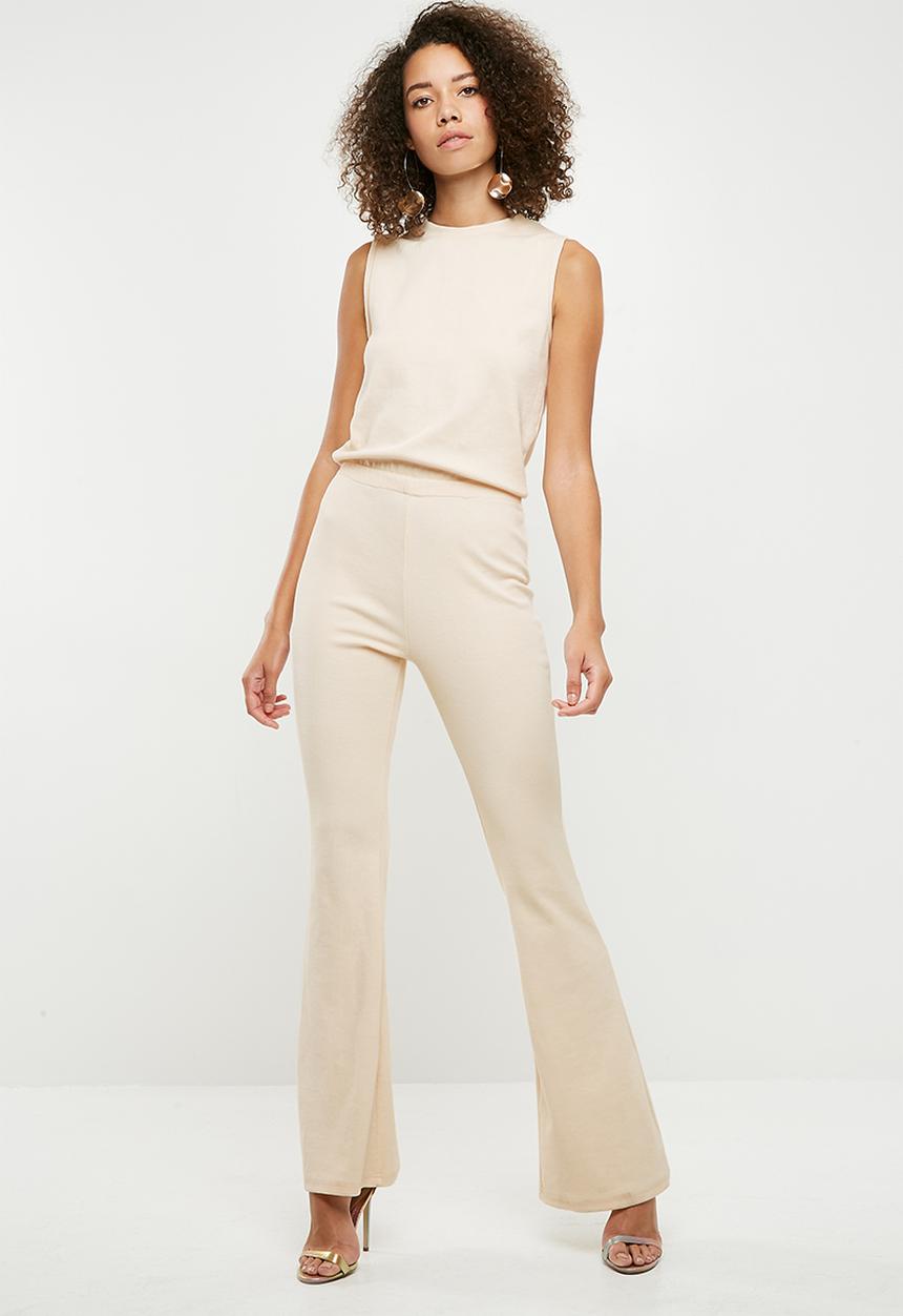 Missguided - Rib flare leg sleevless jumpsuit - cream 