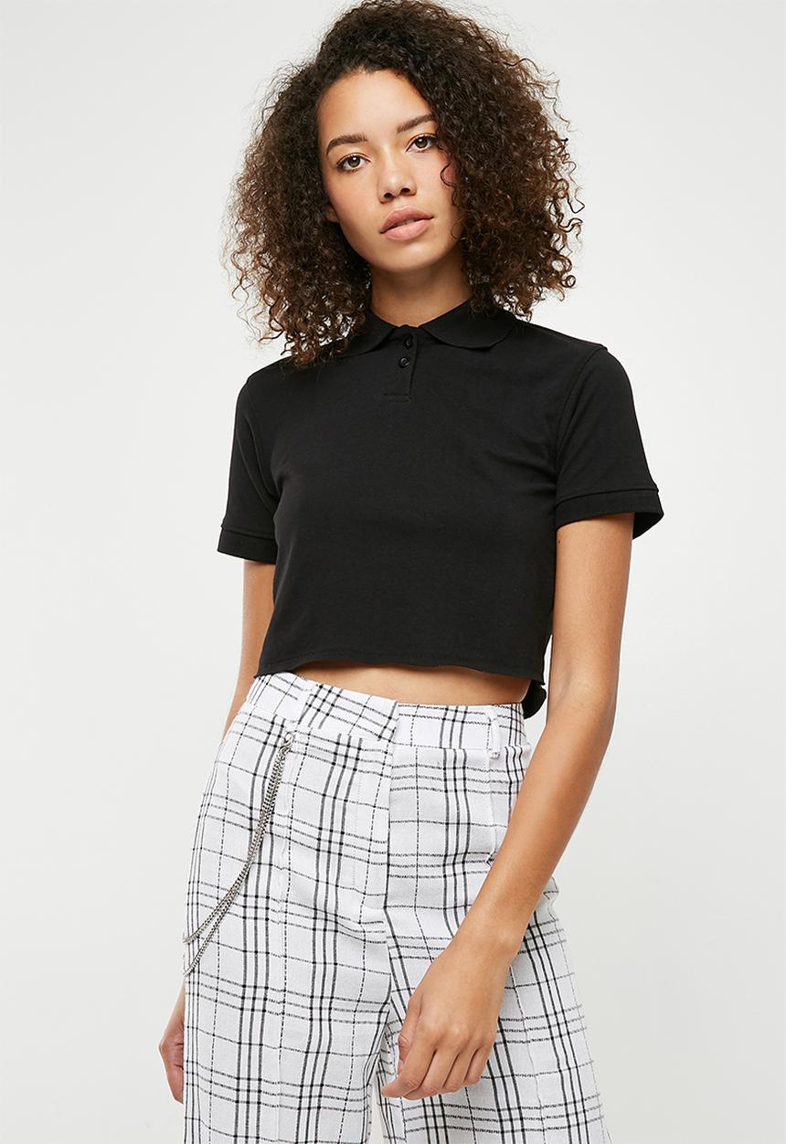 Missguided - Polo crop top - black