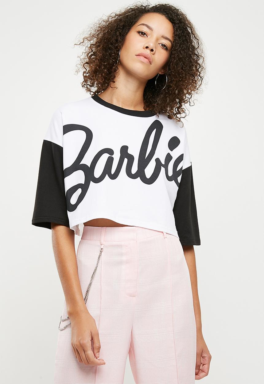 Missguided - Barbie mono contrast crop T-shirt - white & black 