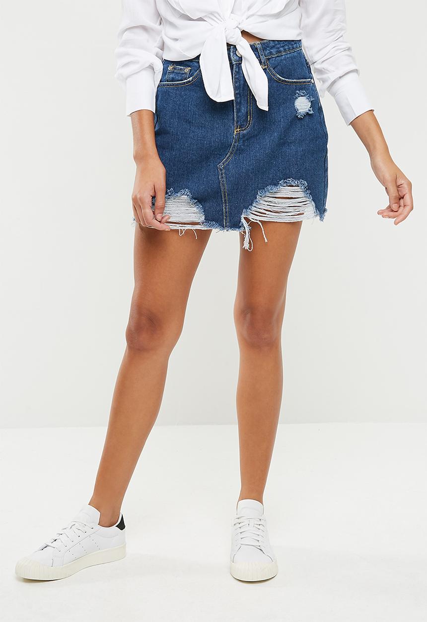 Missguided - Ripped denim mini skirt - blue 