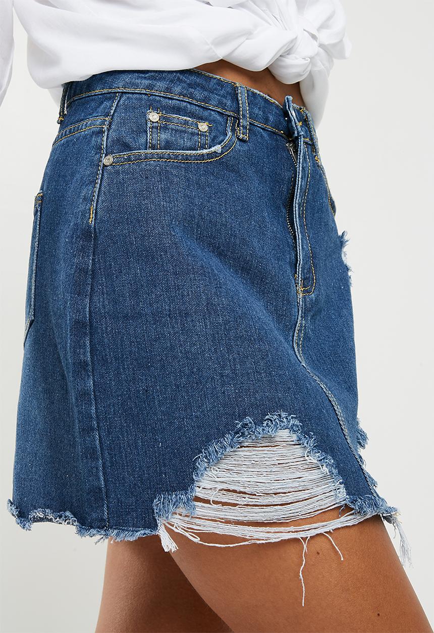 Missguided - Ripped denim mini skirt - blue 