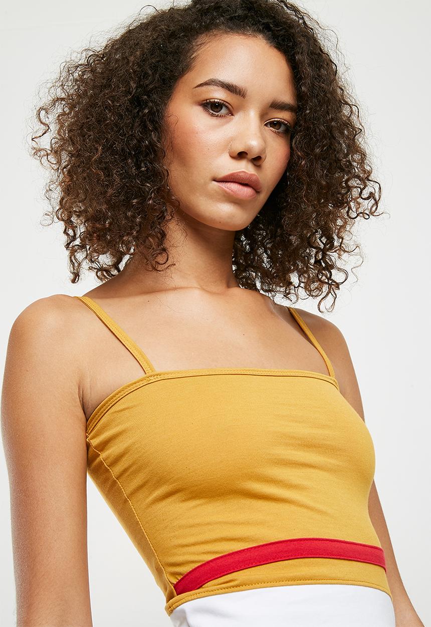 Missguided - Square neck stripe detail crop top - mustard 