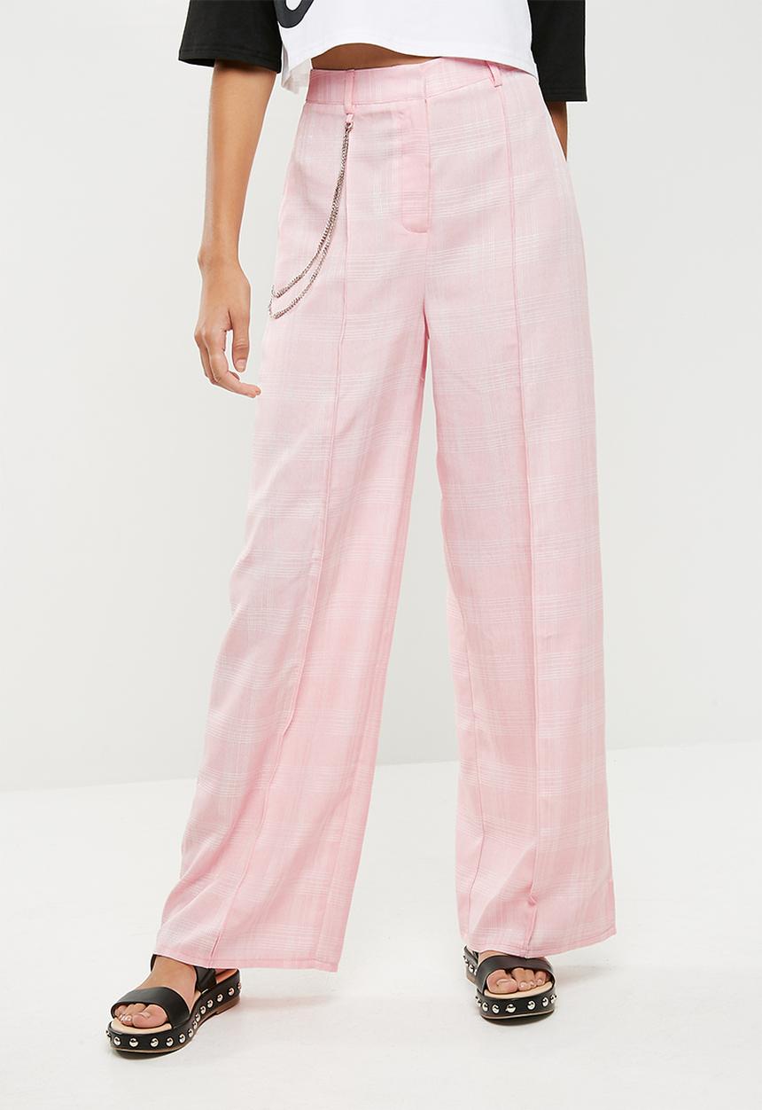 Missguided - Check chain detail wide leg trousers - pink 