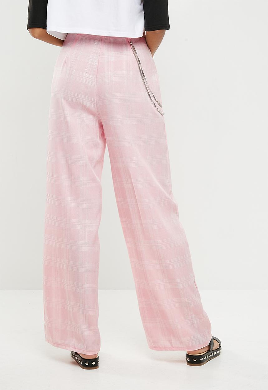 Missguided - Check chain detail wide leg trousers - pink 