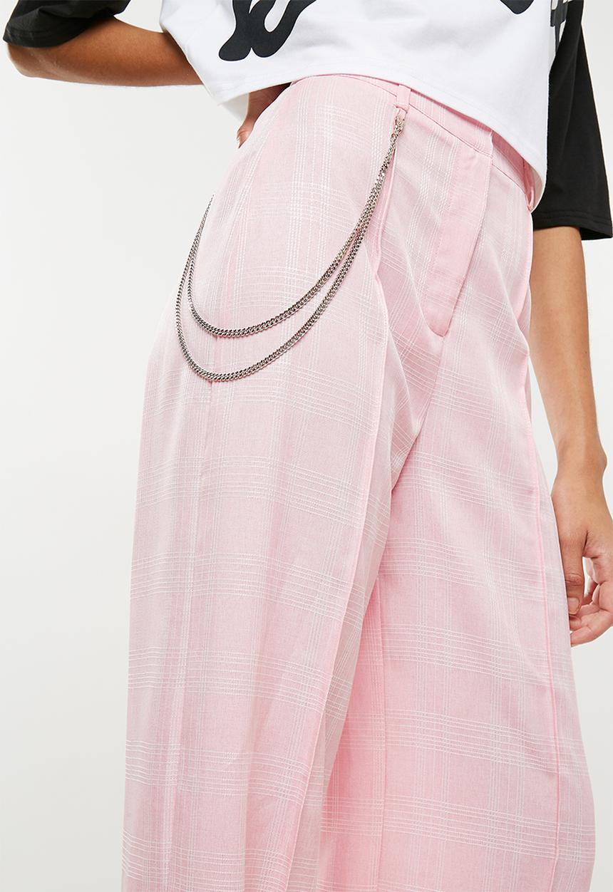Missguided - Check chain detail wide leg trousers - pink 