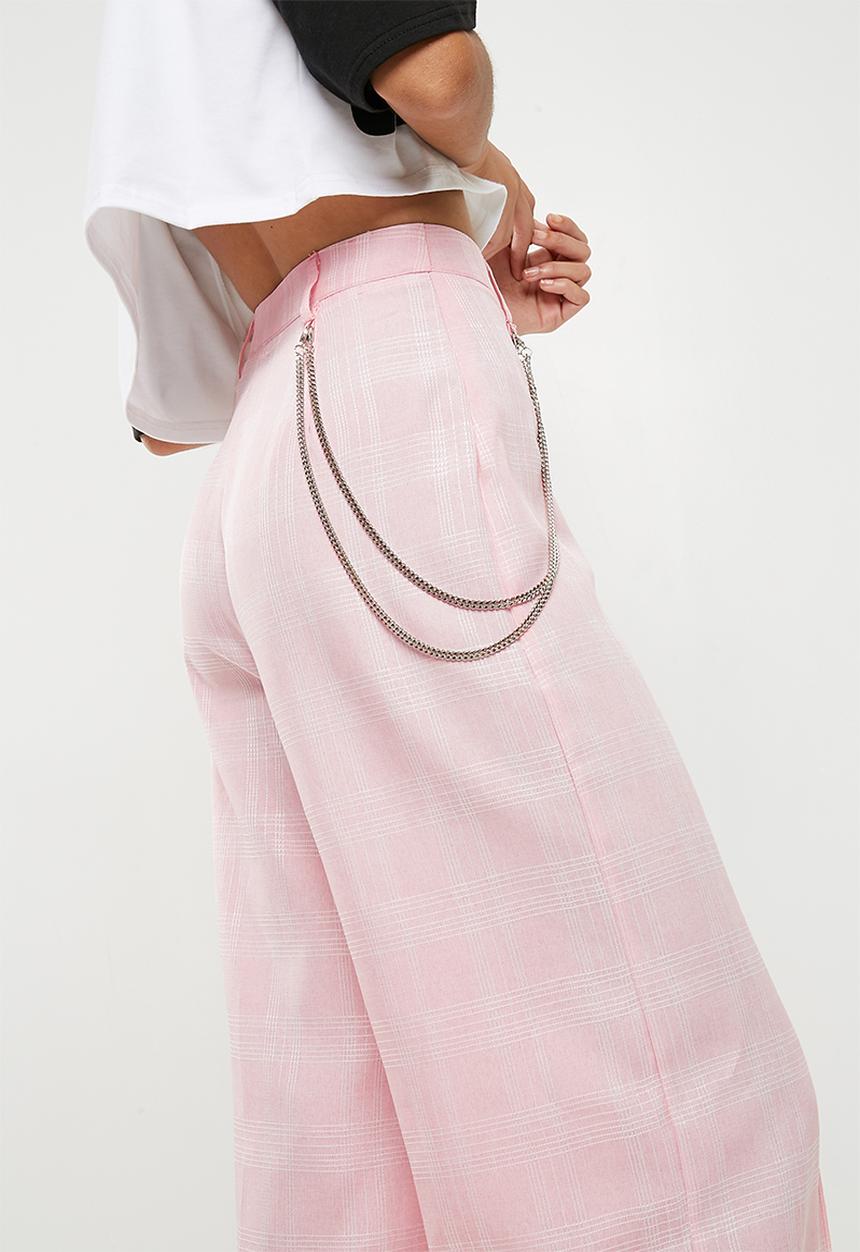 Missguided - Check chain detail wide leg trousers - pink 
