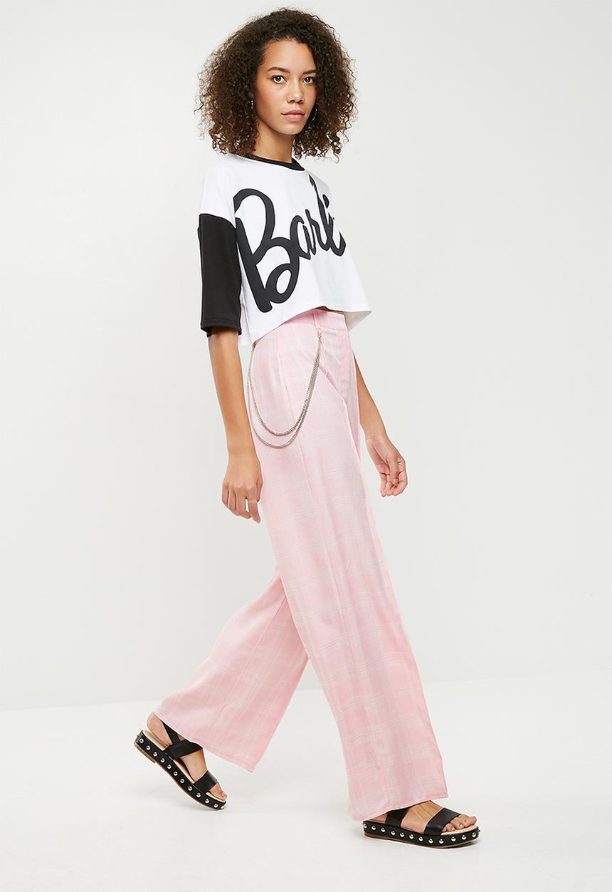 Missguided - Check chain detail wide leg trousers - pink 