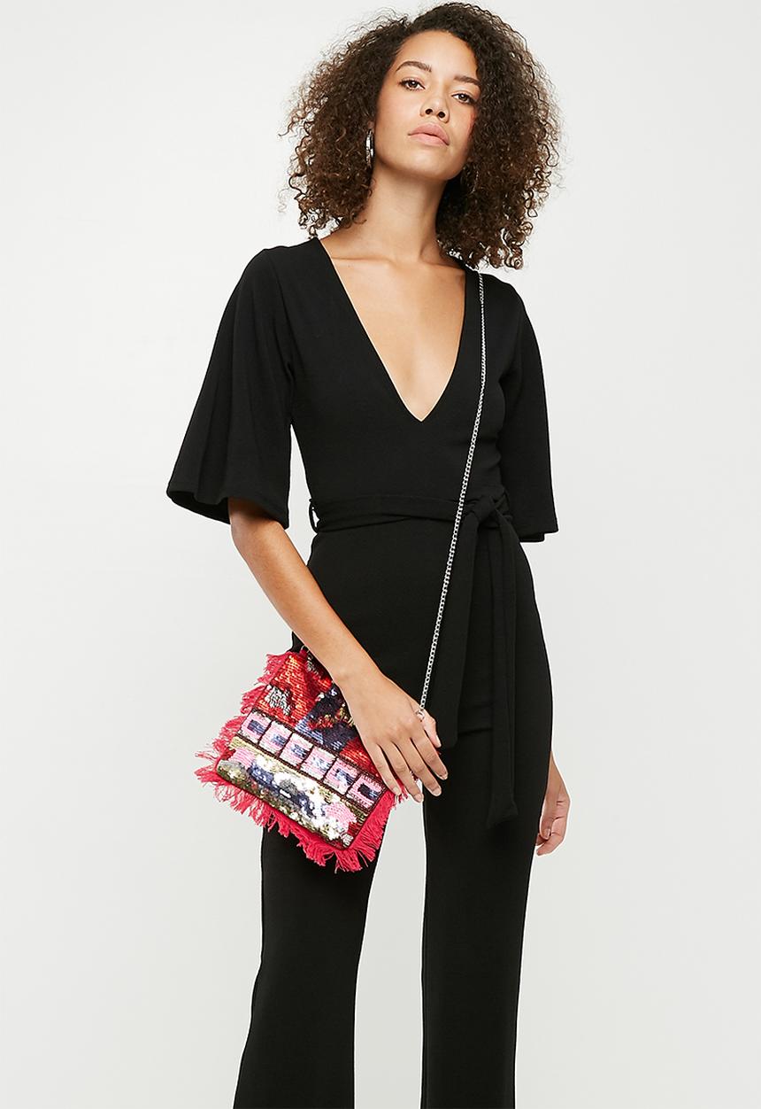 Missguided - Beaded fringe clutch bag - multi 