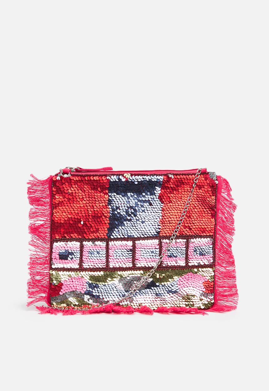Missguided - Beaded fringe clutch bag - multi 