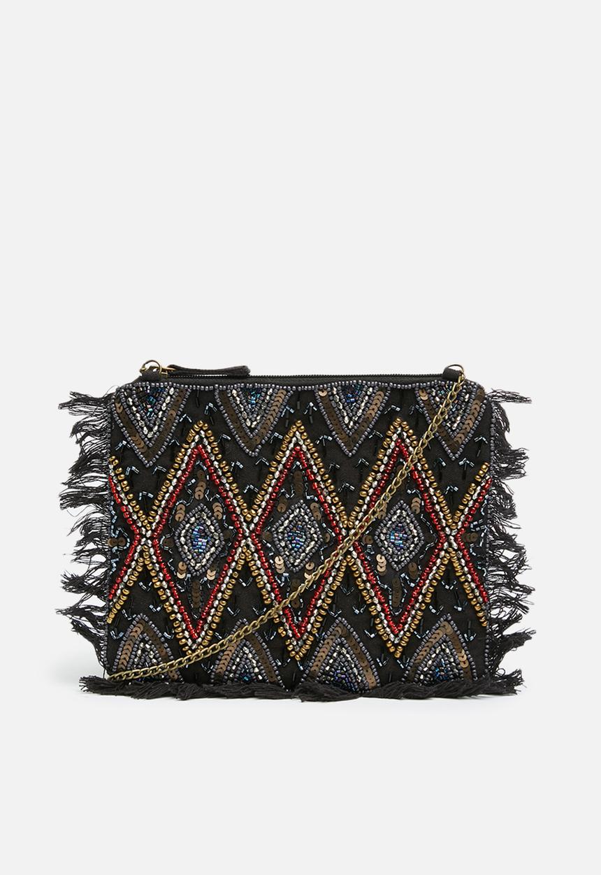 Missguided - Sequin beaded fringe clutch bag - multi 