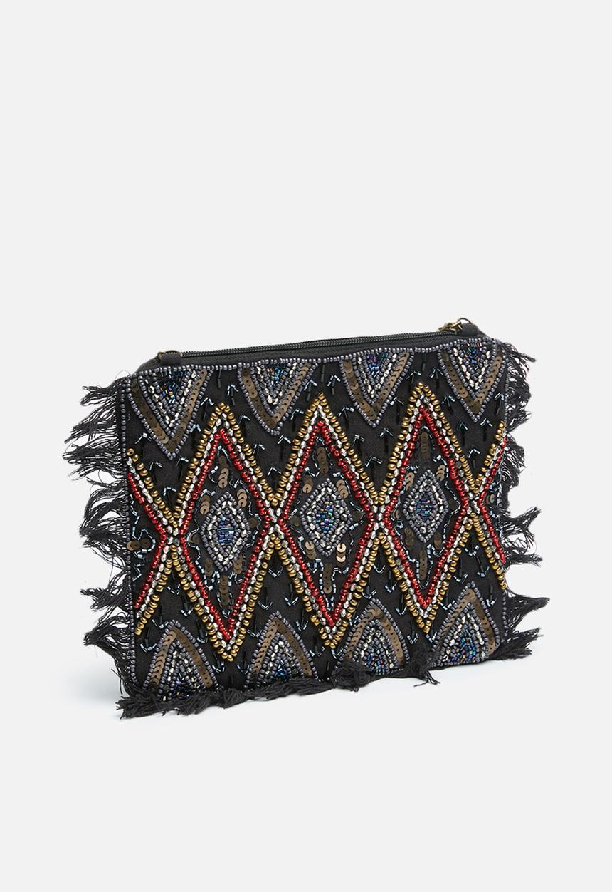 Missguided - Sequin beaded fringe clutch bag - multi 