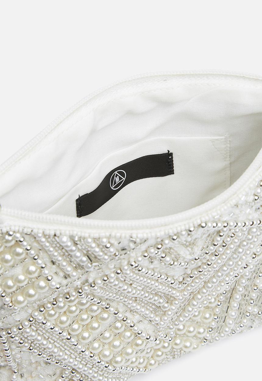Missguided - Pearl fringe clutch bag - white 