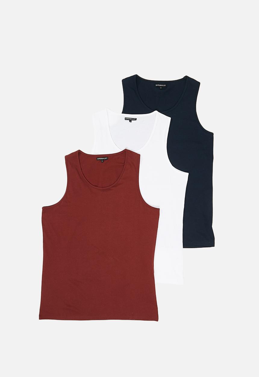 Superbalist - Plain vest 3 pack - navy, white & burgundy