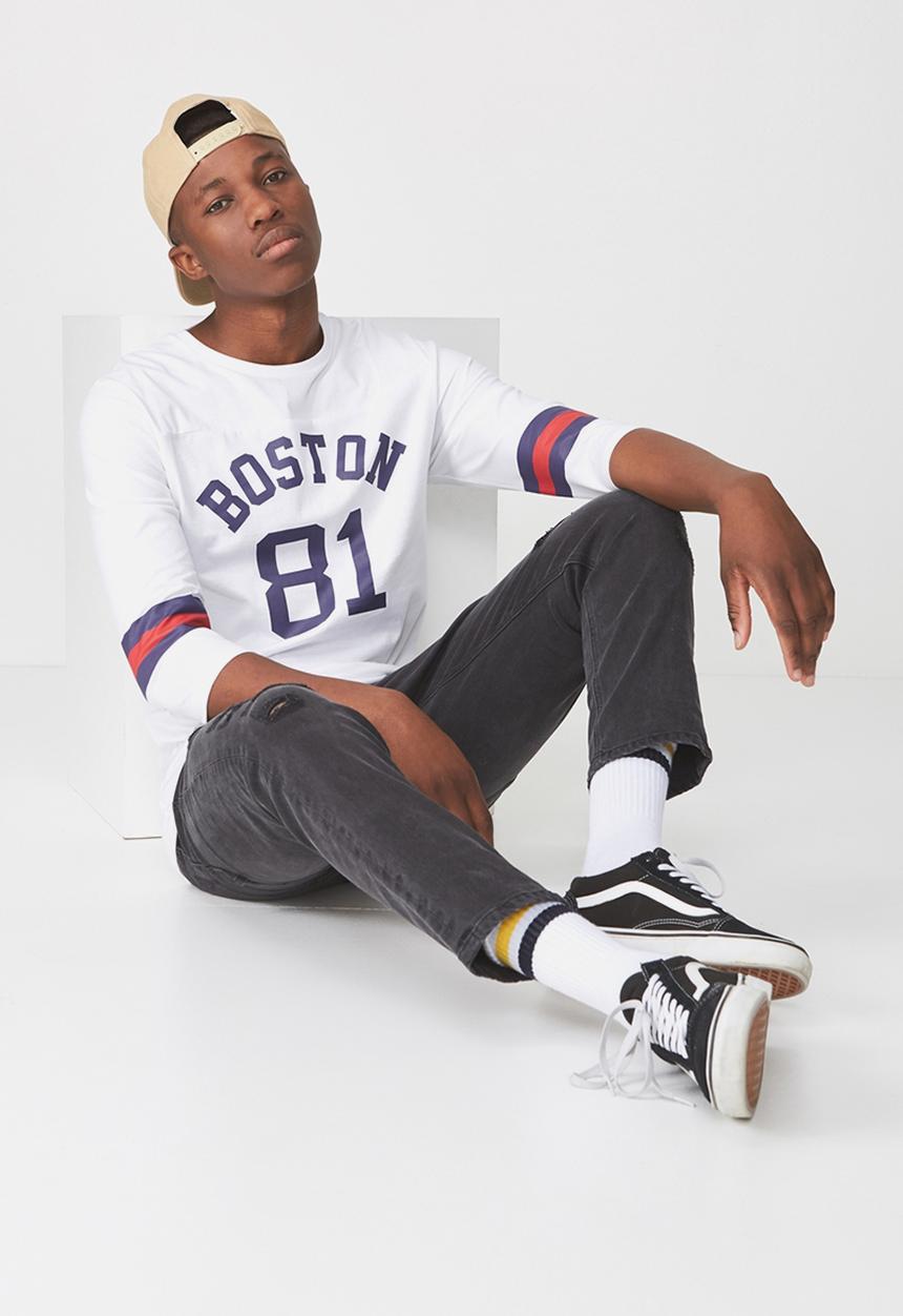 Cotton On - Tbar 3/4 baseball tee - white & navy