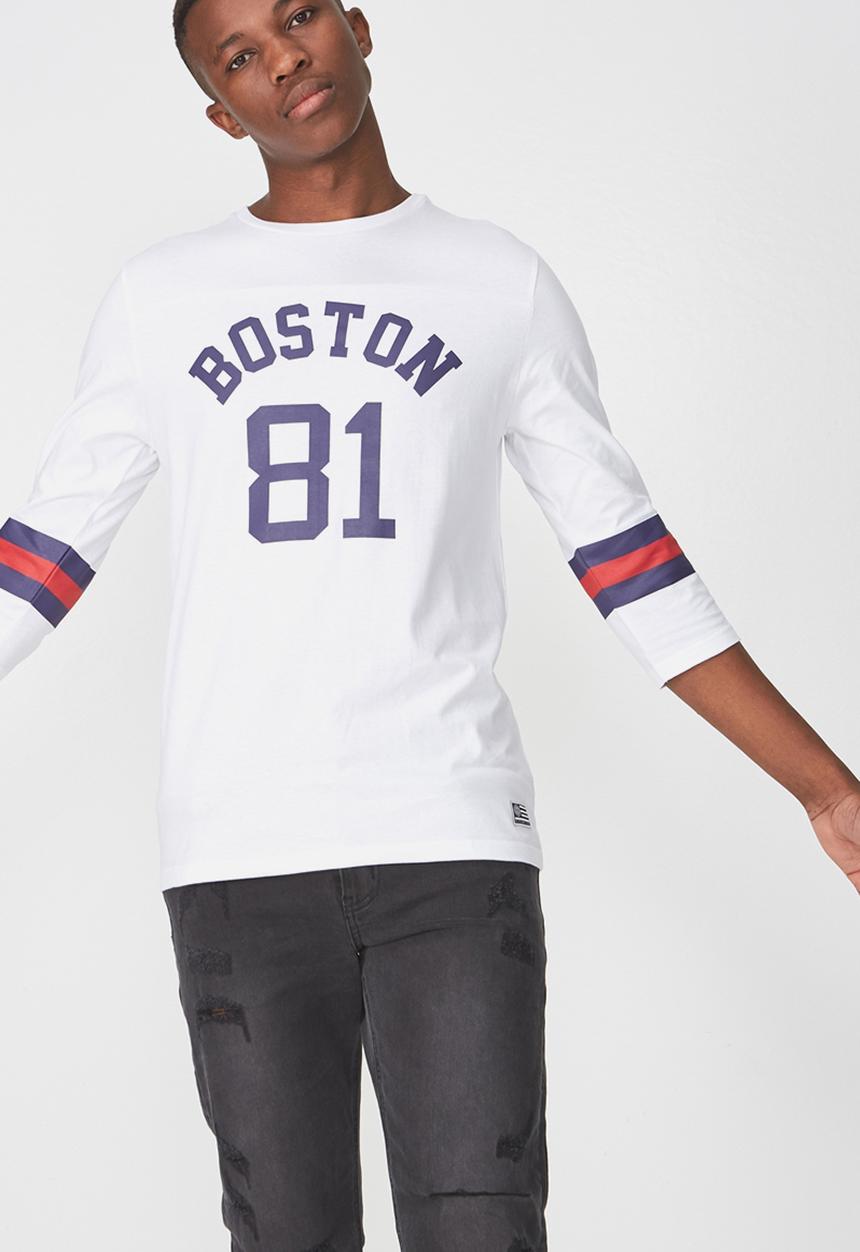 Cotton On - Tbar 3/4 baseball tee - white & navy
