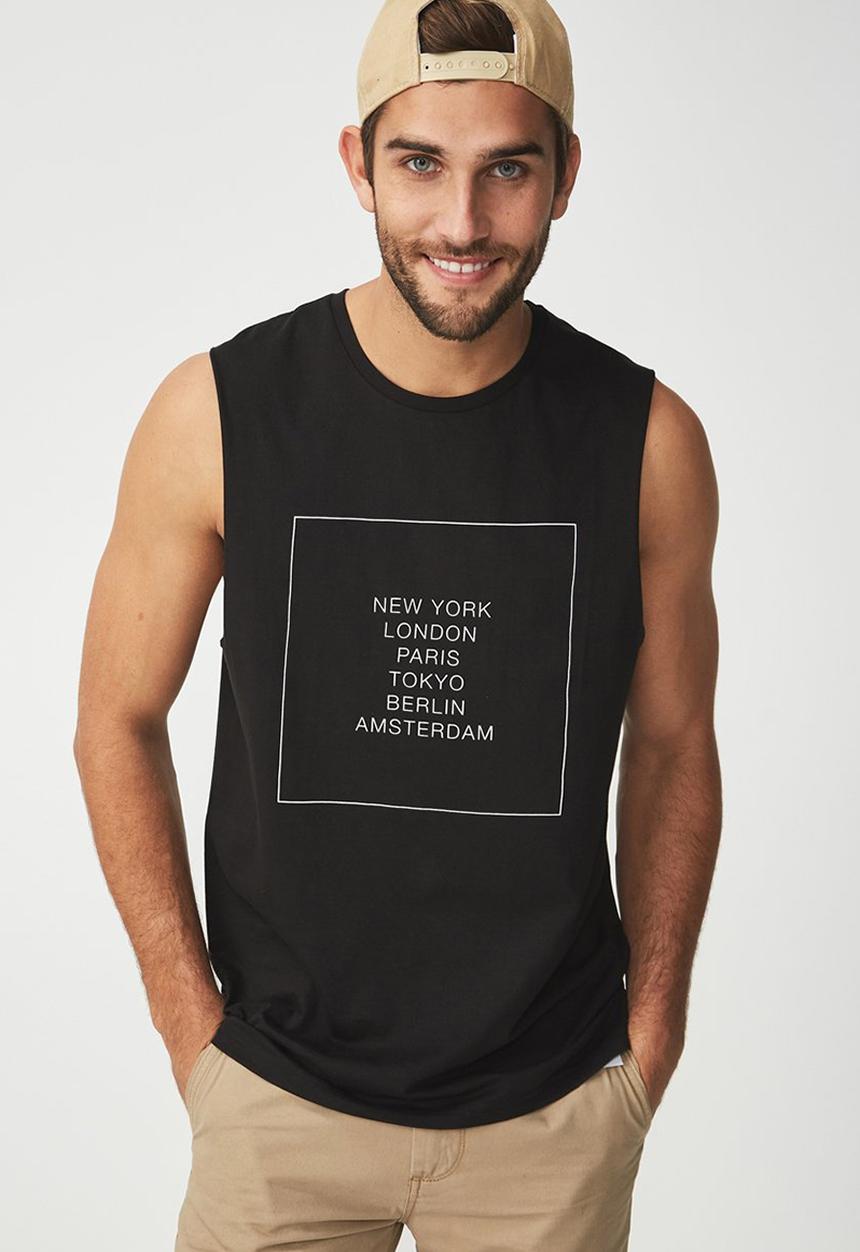 Cotton On - Tbar muscle tee - black