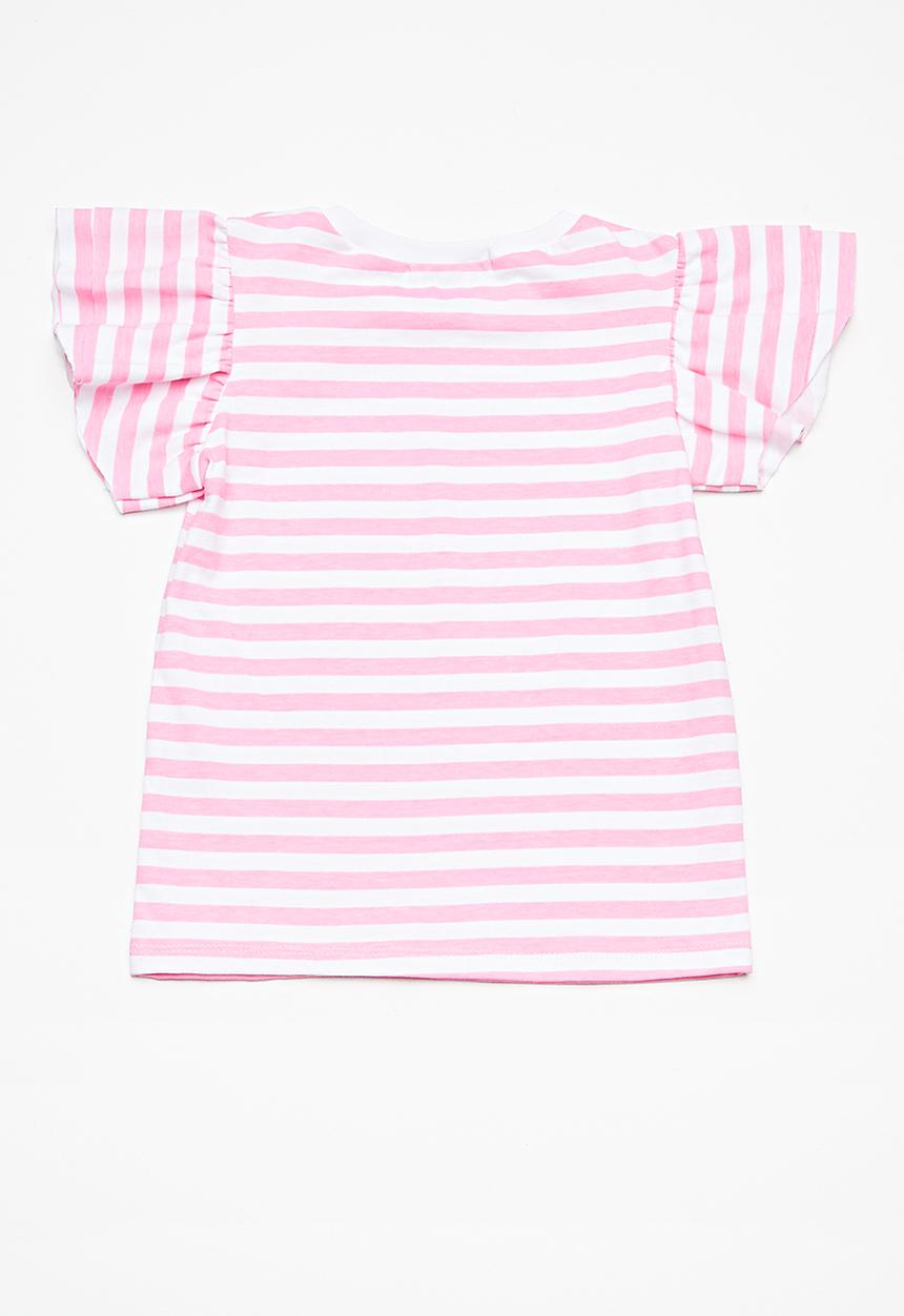 Superbalist - Kids girls  ruffle sleeve top - pink & white 