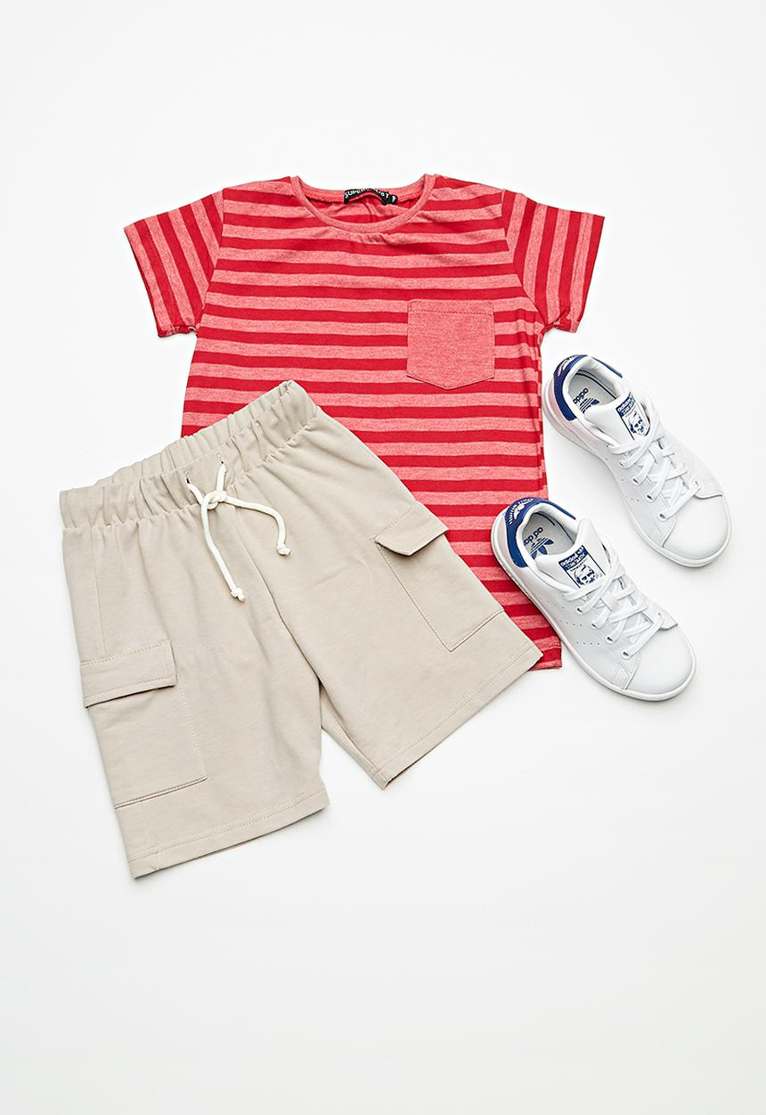 Superbalist - Kids boys striped crew neck tee - red 