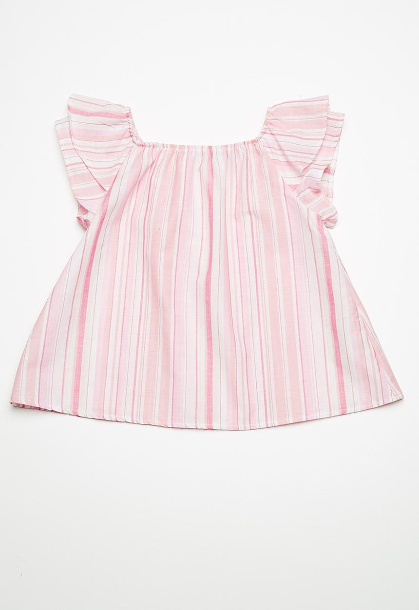 Superbalist - Kids girls ruffle sleeve blouse - pink stripe