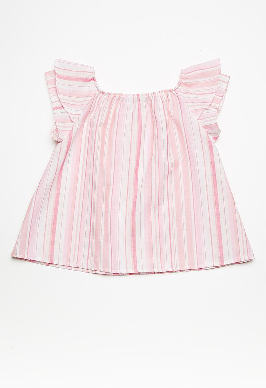 Superbalist - Kids girls ruffle sleeve blouse - pink stripe
