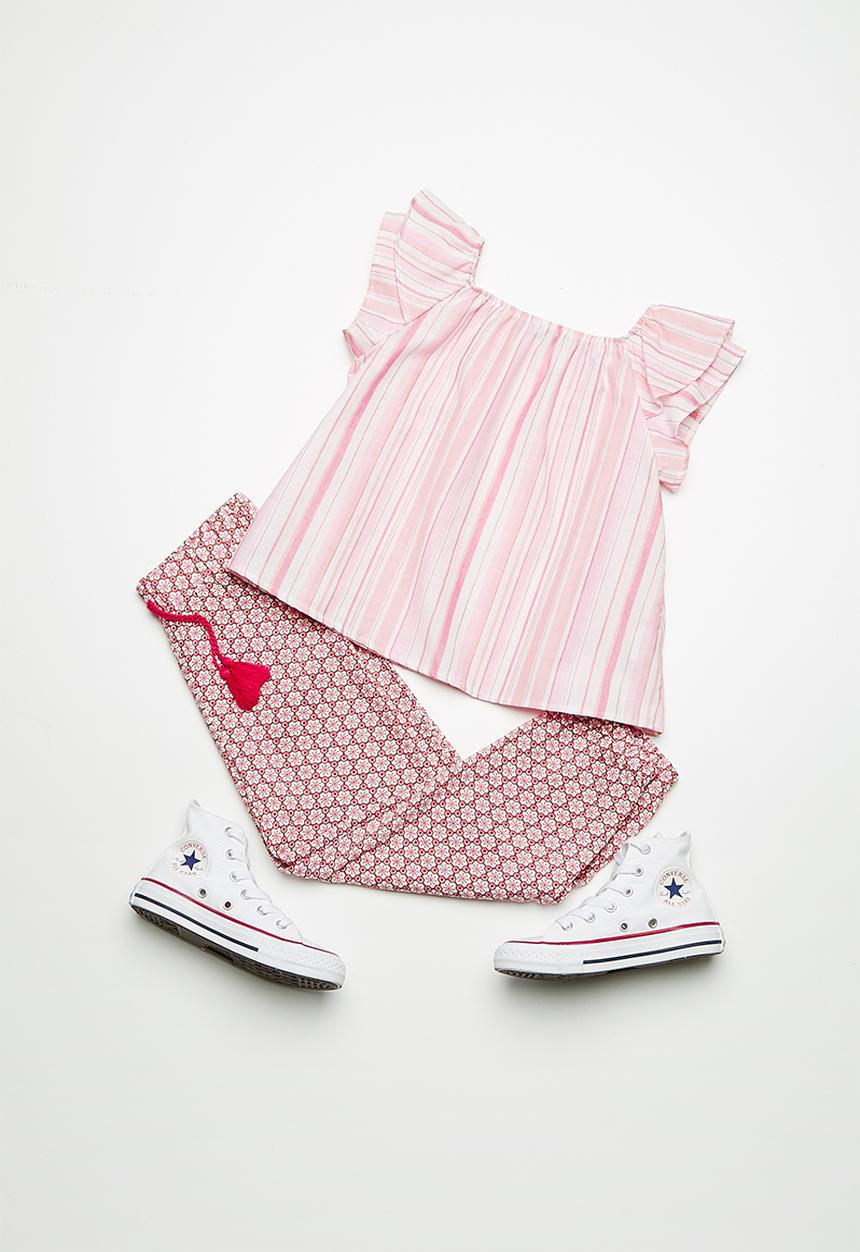 Superbalist - Kids girls ruffle sleeve blouse - pink stripe