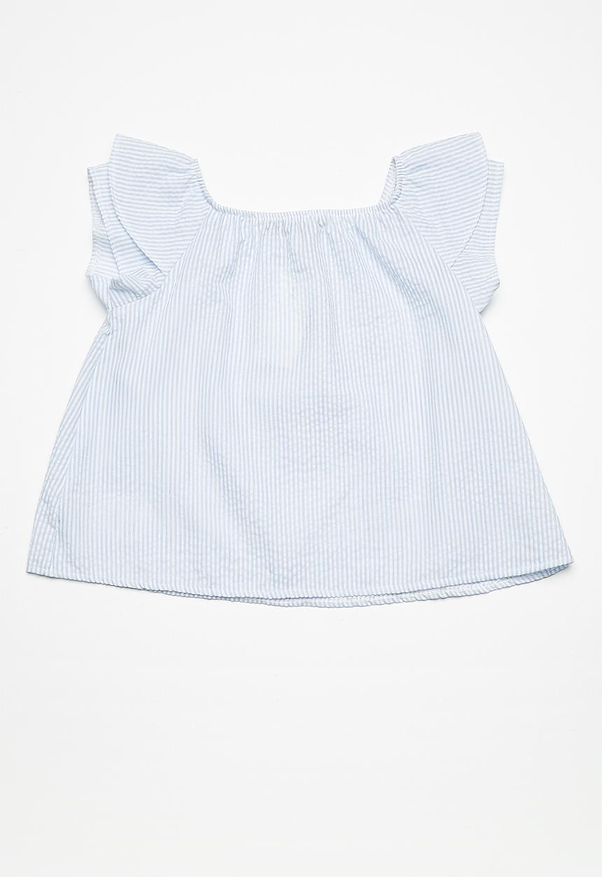 Superbalist - Ruffle sleeve blouse -white & blue